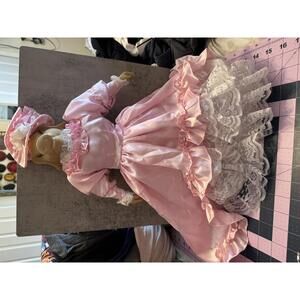 Porcelain Pig‎ Doll Pink Gown Ruffle Hat